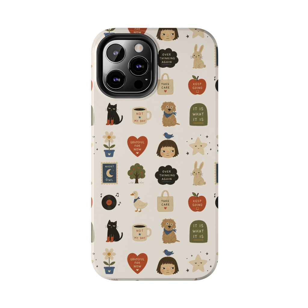 Cute Cozy Icons phone case | dogs, cats, hearts, plants, stars pattern
