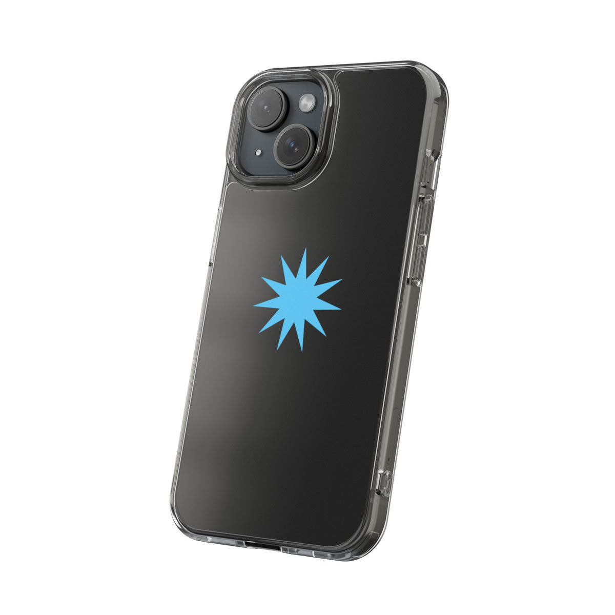 Clear Impact-Resistant Phone Case — Blue Starburst Design
