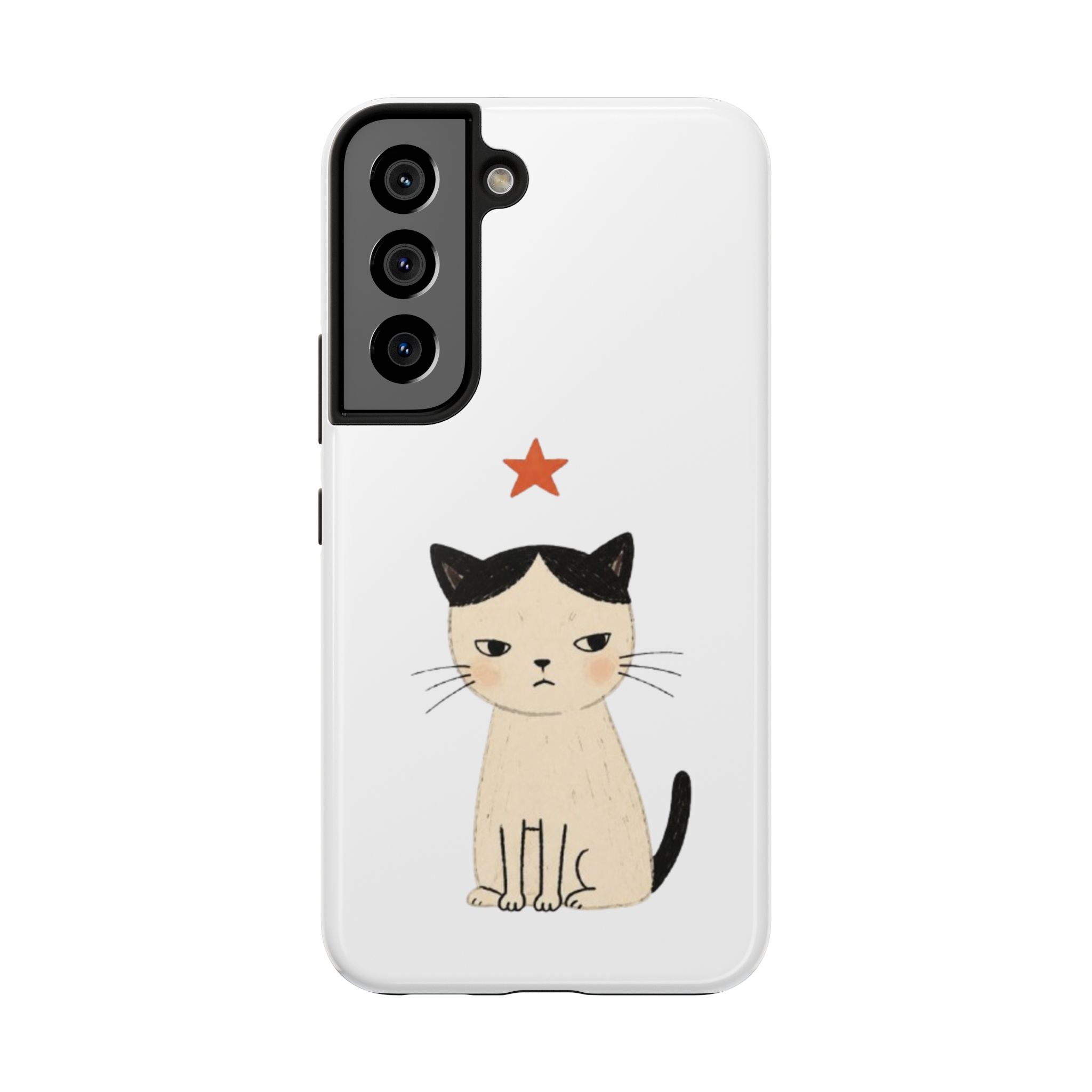 Grumpy Cat Illustration Phone Case | Cute Cat with Star Tough Case