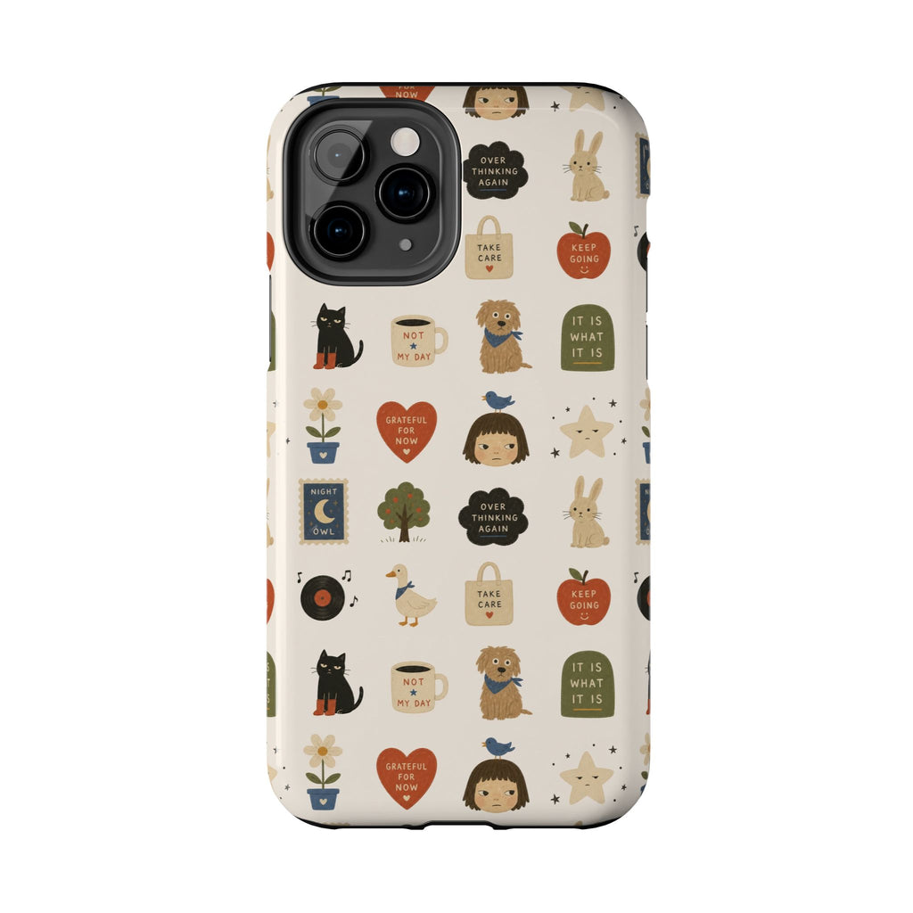 Cute Cozy Icons phone case | dogs, cats, hearts, plants, stars pattern
