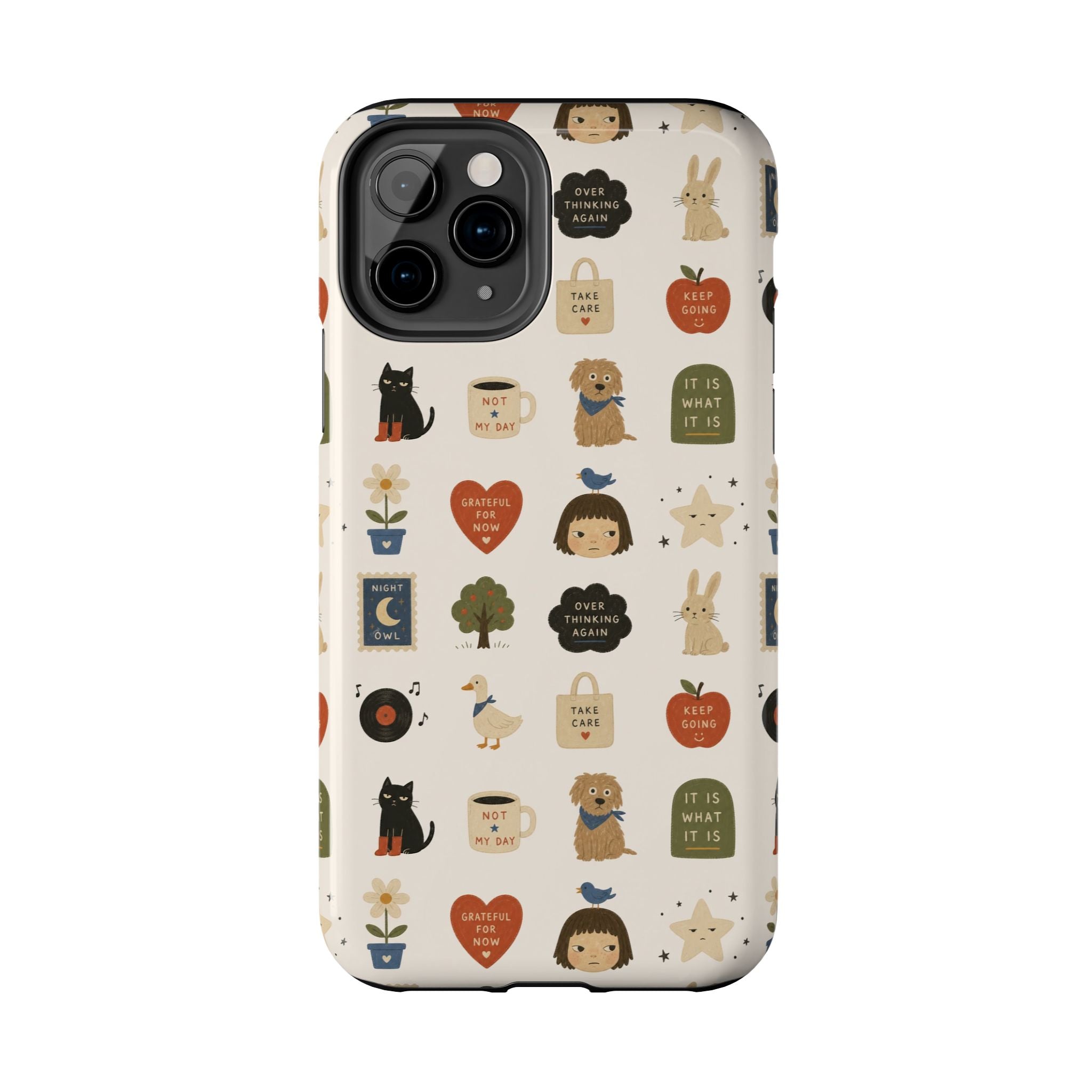 Cute Cozy Icons phone case | dogs, cats, hearts, plants, stars pattern