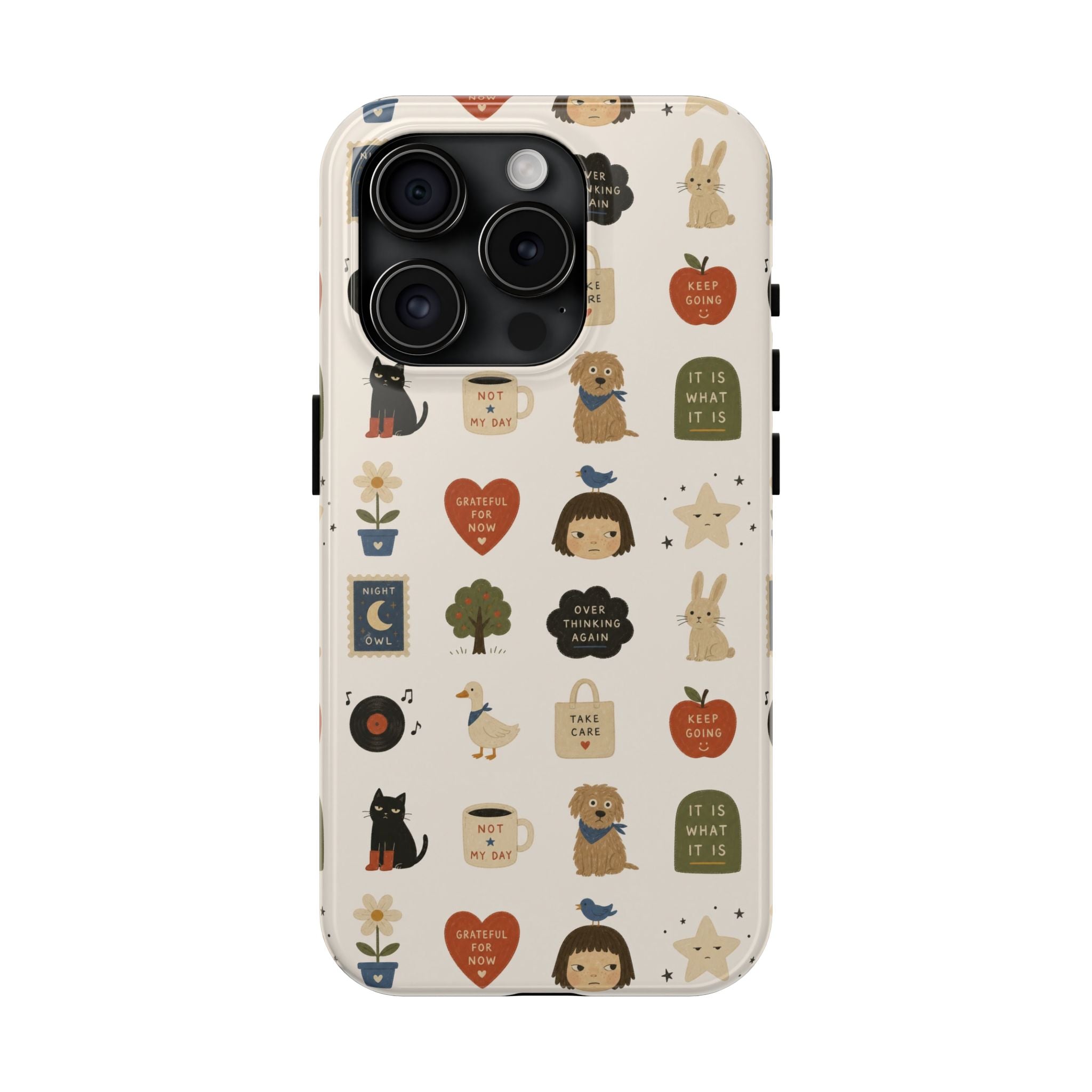 Cute Cozy Icons phone case | dogs, cats, hearts, plants, stars pattern