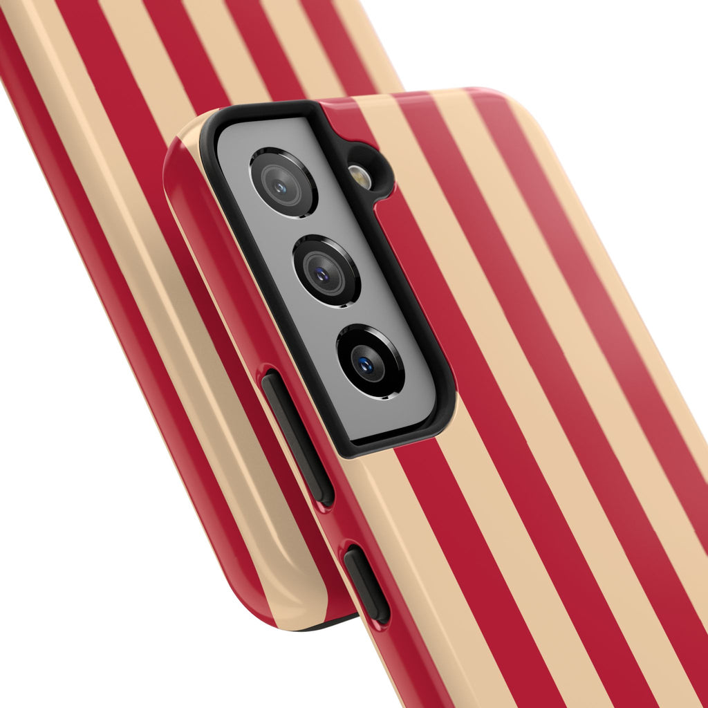 Retro Red & Cream Stripe Phone Case — Tough Protective Cover