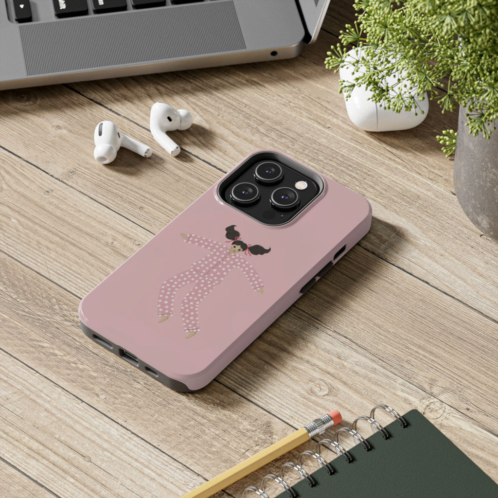 Pink Girl Drawing Tough Phone Case, Cute Protective Cover, Stylish Phone Accessories, Customizable Phone Case, Trendy Cell Phone Case