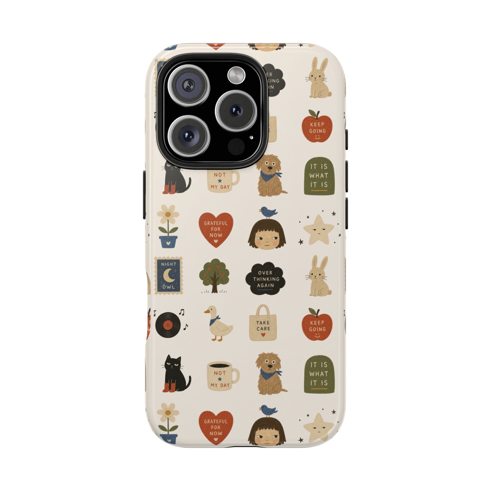 Cute Cozy Icons phone case | dogs, cats, hearts, plants, stars pattern