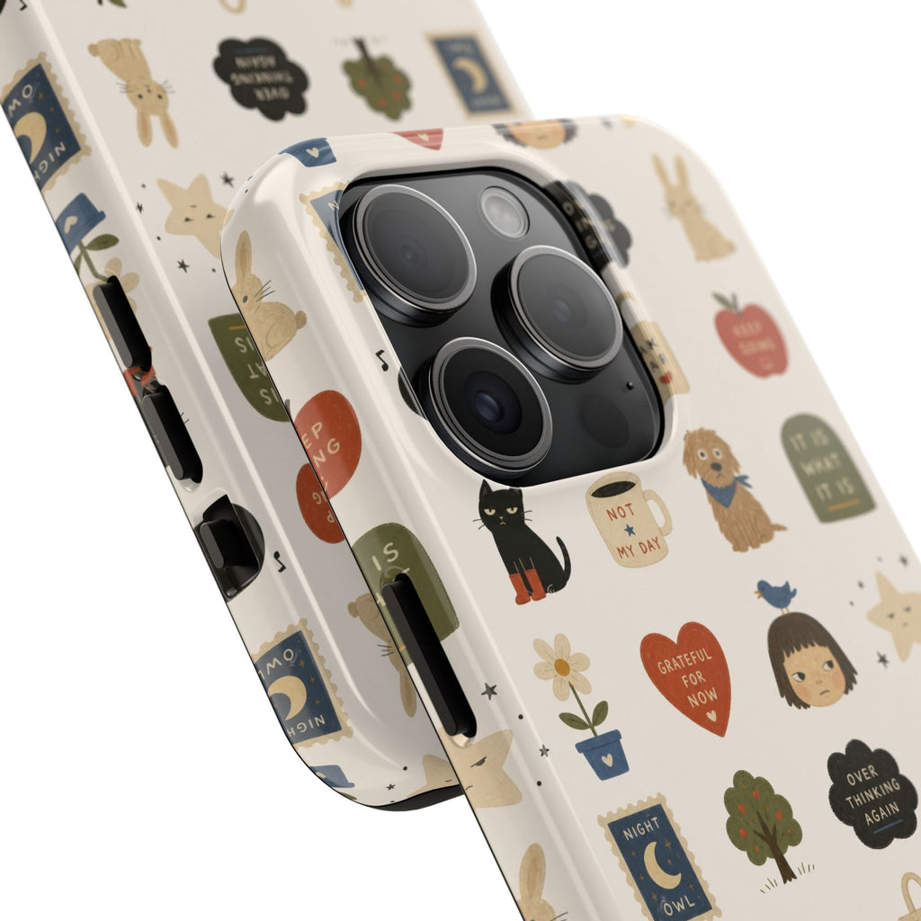 Cute Cozy Icons phone case | dogs, cats, hearts, plants, stars pattern