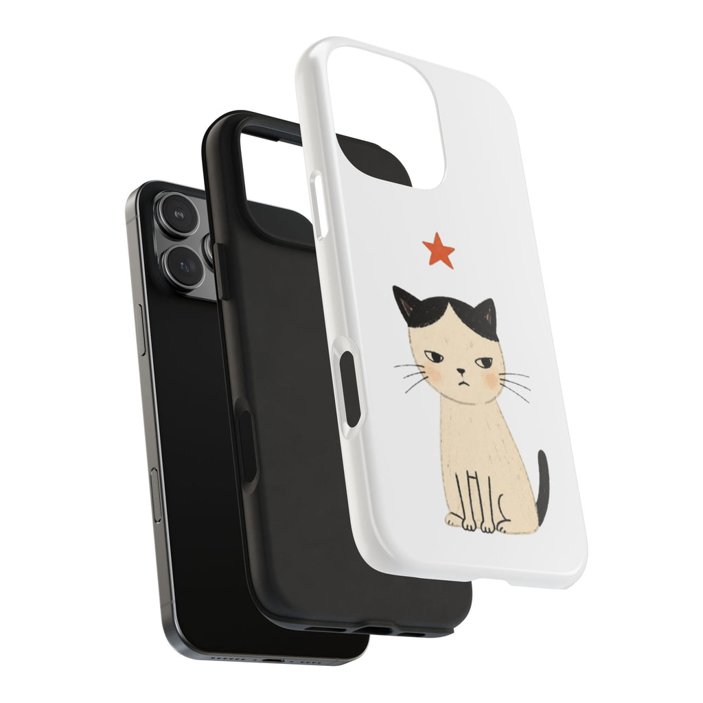 Grumpy Cat Illustration Phone Case | Cute Cat with Star Tough Case