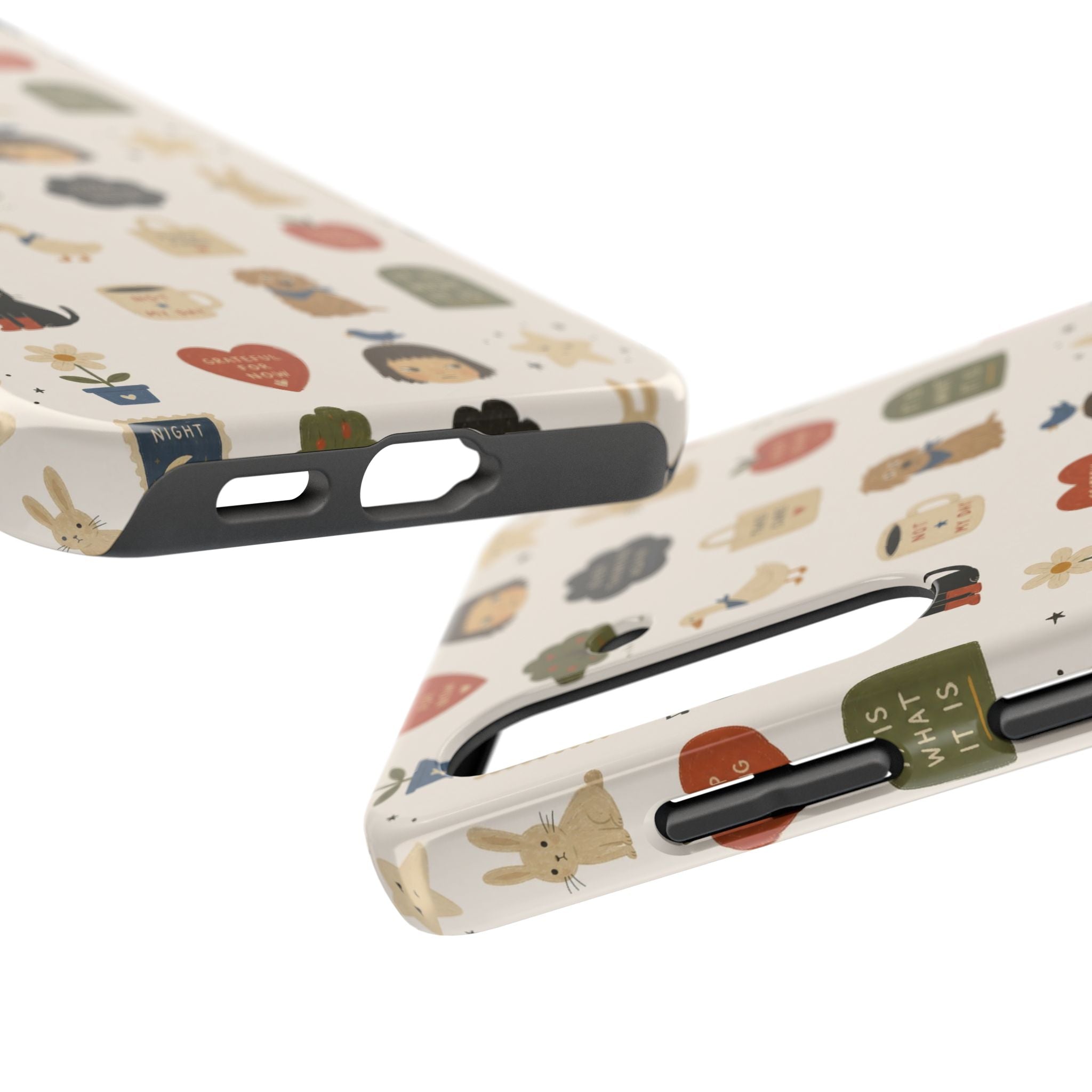 Cute Cozy Icons phone case | dogs, cats, hearts, plants, stars pattern