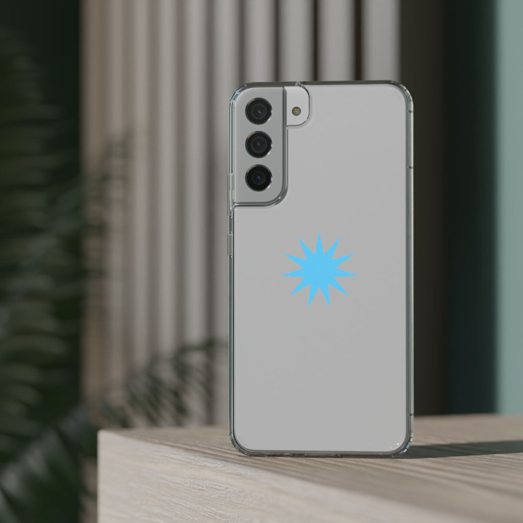 Clear Impact-Resistant Phone Case — Blue Starburst Design