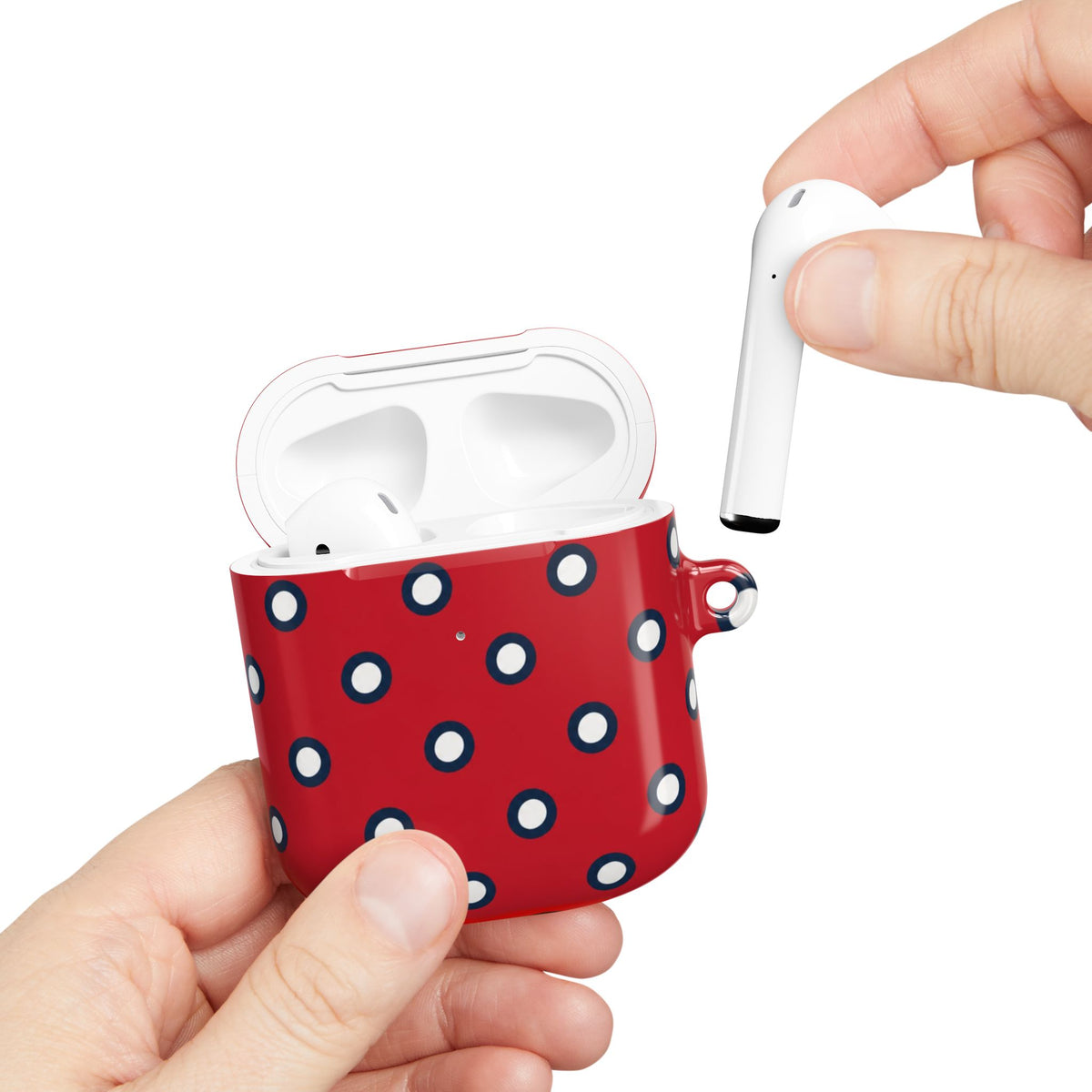 Navy Polka Dot Red AirPod Case