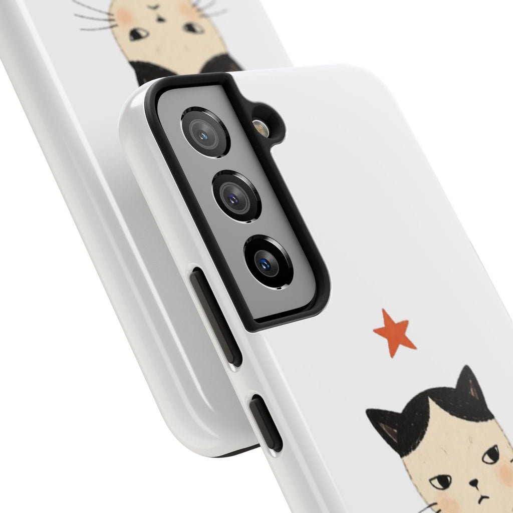 Grumpy Cat Illustration Phone Case | Cute Cat with Star Tough Case