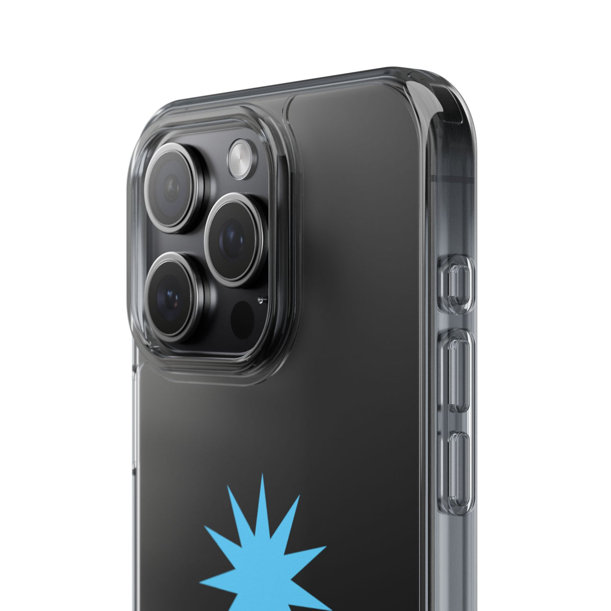 Clear Impact-Resistant Phone Case — Blue Starburst Design