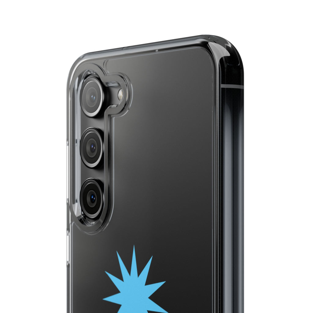 Clear Impact-Resistant Phone Case — Blue Starburst Design