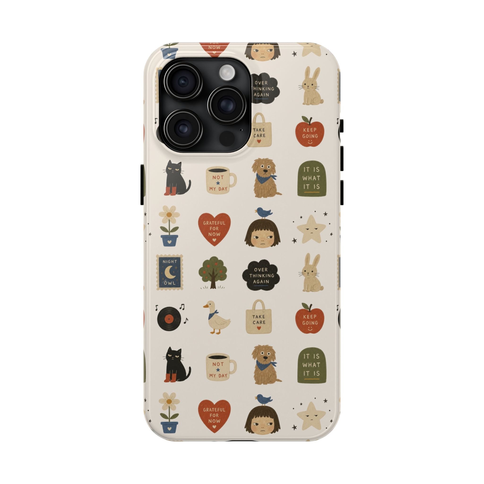 Cute Cozy Icons phone case | dogs, cats, hearts, plants, stars pattern