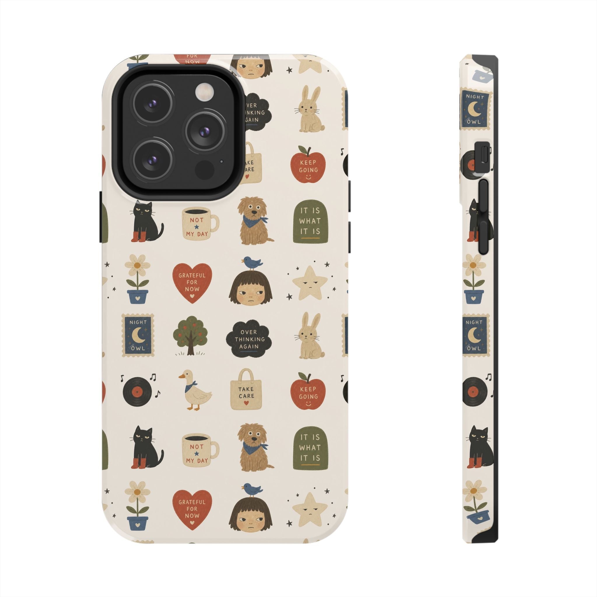 Cute Cozy Icons phone case | dogs, cats, hearts, plants, stars pattern