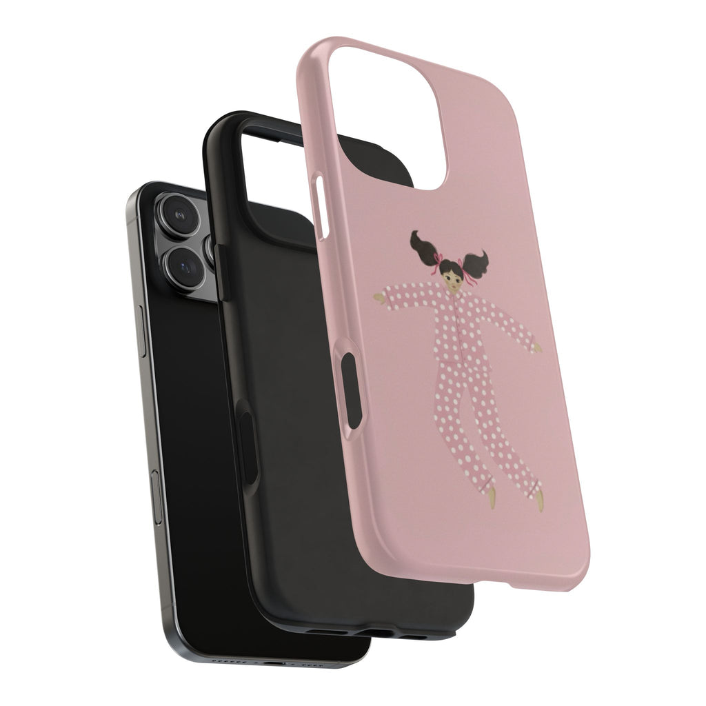 Pink Girl Drawing Tough Phone Case, Cute Protective Cover, Stylish Phone Accessories, Customizable Phone Case, Trendy Cell Phone Case