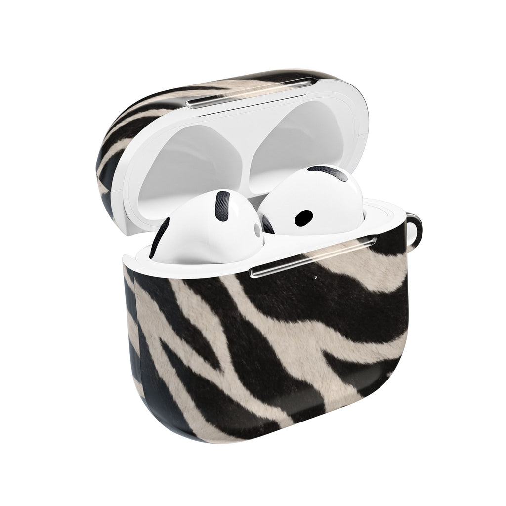 Zebra Print AirPod Case | Black White Stripes, Faux Fur Pattern