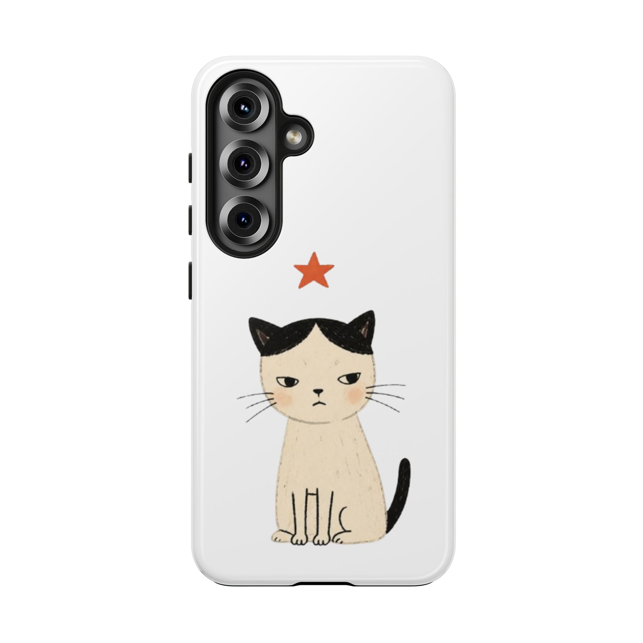 Grumpy Cat Illustration Phone Case | Cute Cat with Star Tough Case