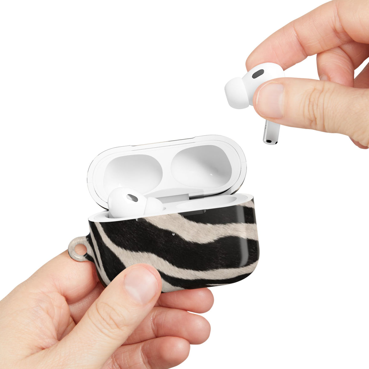 Zebra Print AirPod Case | Black White Stripes, Faux Fur Pattern