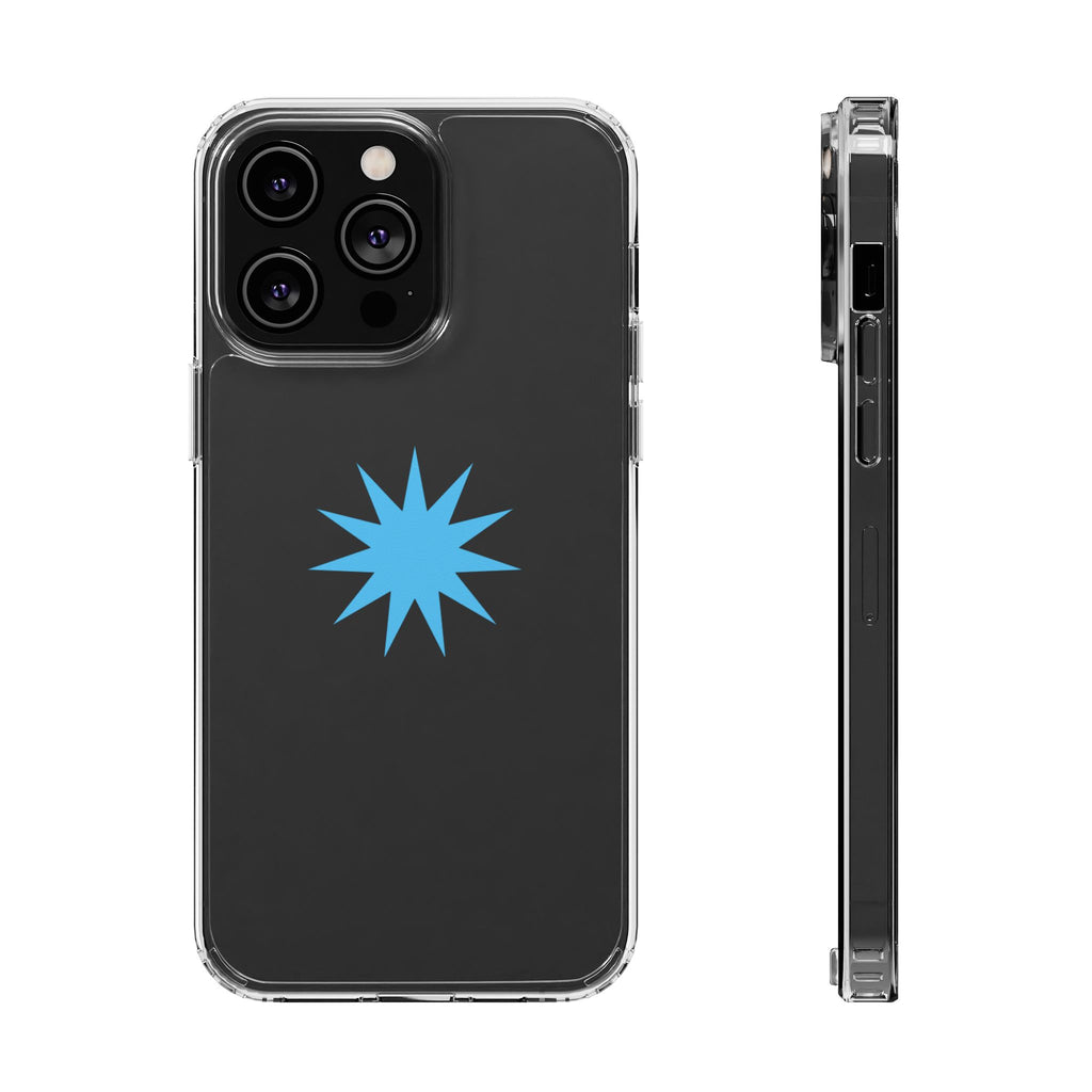 Clear Impact-Resistant Phone Case — Blue Starburst Design