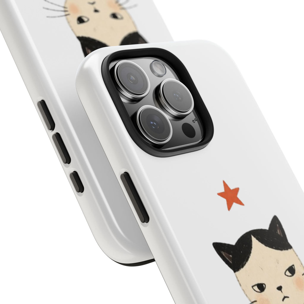 Grumpy Cat Illustration Phone Case | Cute Cat with Star Tough Case