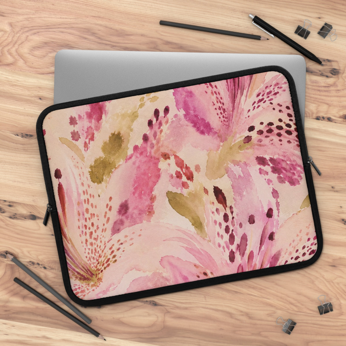 Pink Watercolor Lily Laptop Sleeve