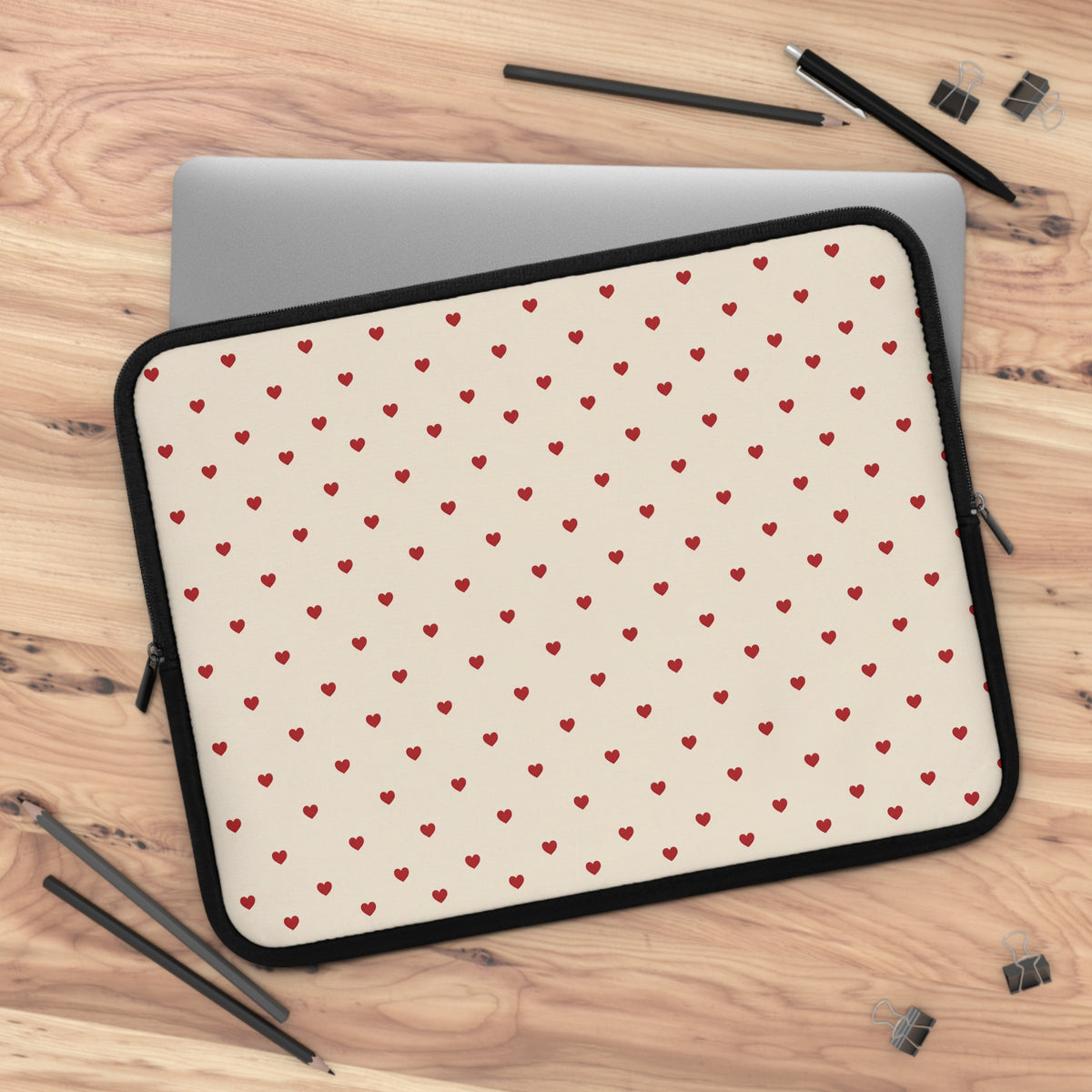 Tiny Red Hearts Laptop Sleeve | Minimal Polka Dot Pattern
