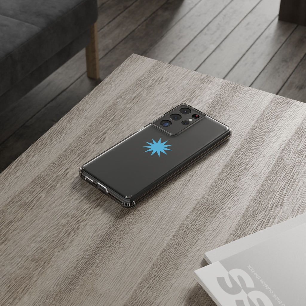 Clear Impact-Resistant Phone Case — Blue Starburst Design