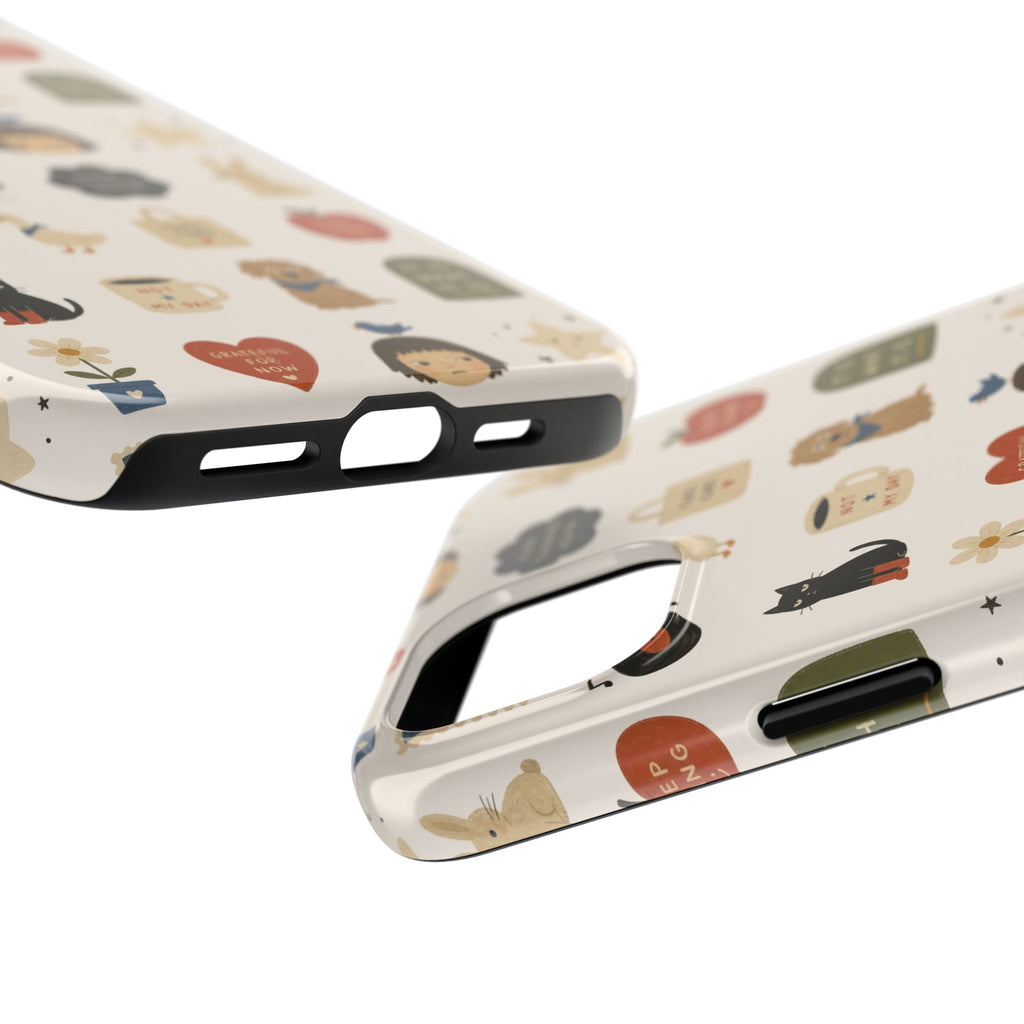 Cute Cozy Icons phone case | dogs, cats, hearts, plants, stars pattern