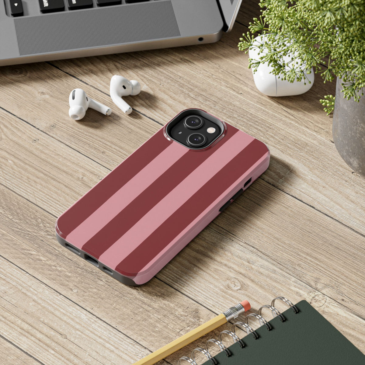 Striped Burgundy & Blush Phone Case