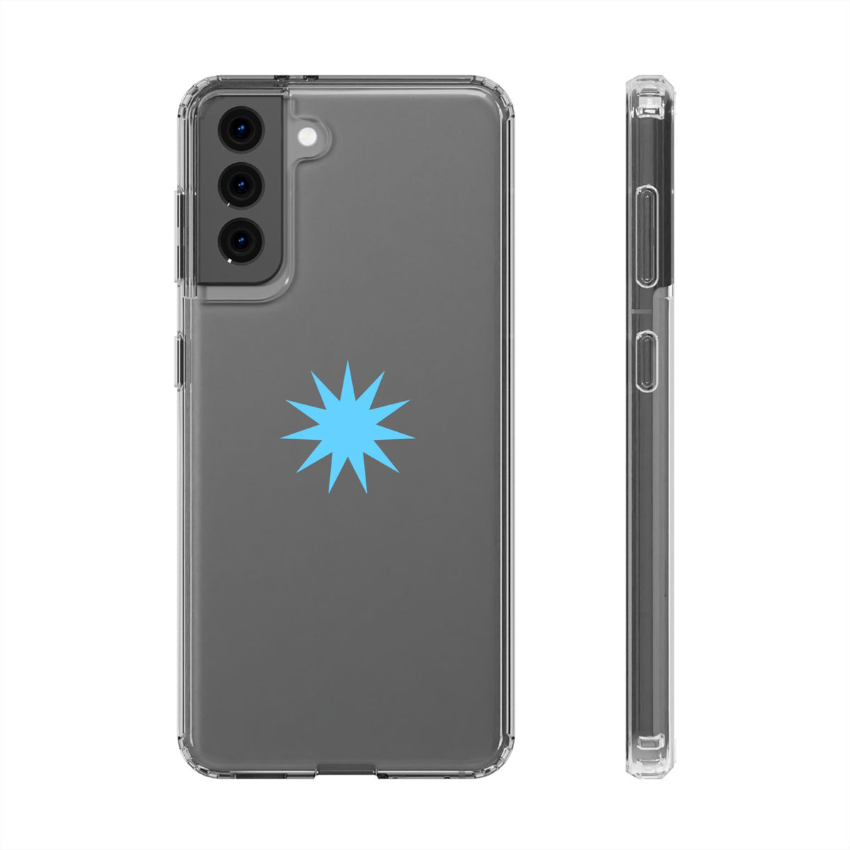 Clear Impact-Resistant Phone Case — Blue Starburst Design
