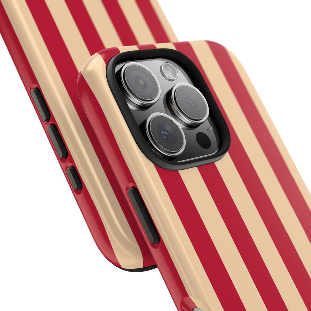 Retro Red & Cream Stripe Phone Case — Tough Protective Cover