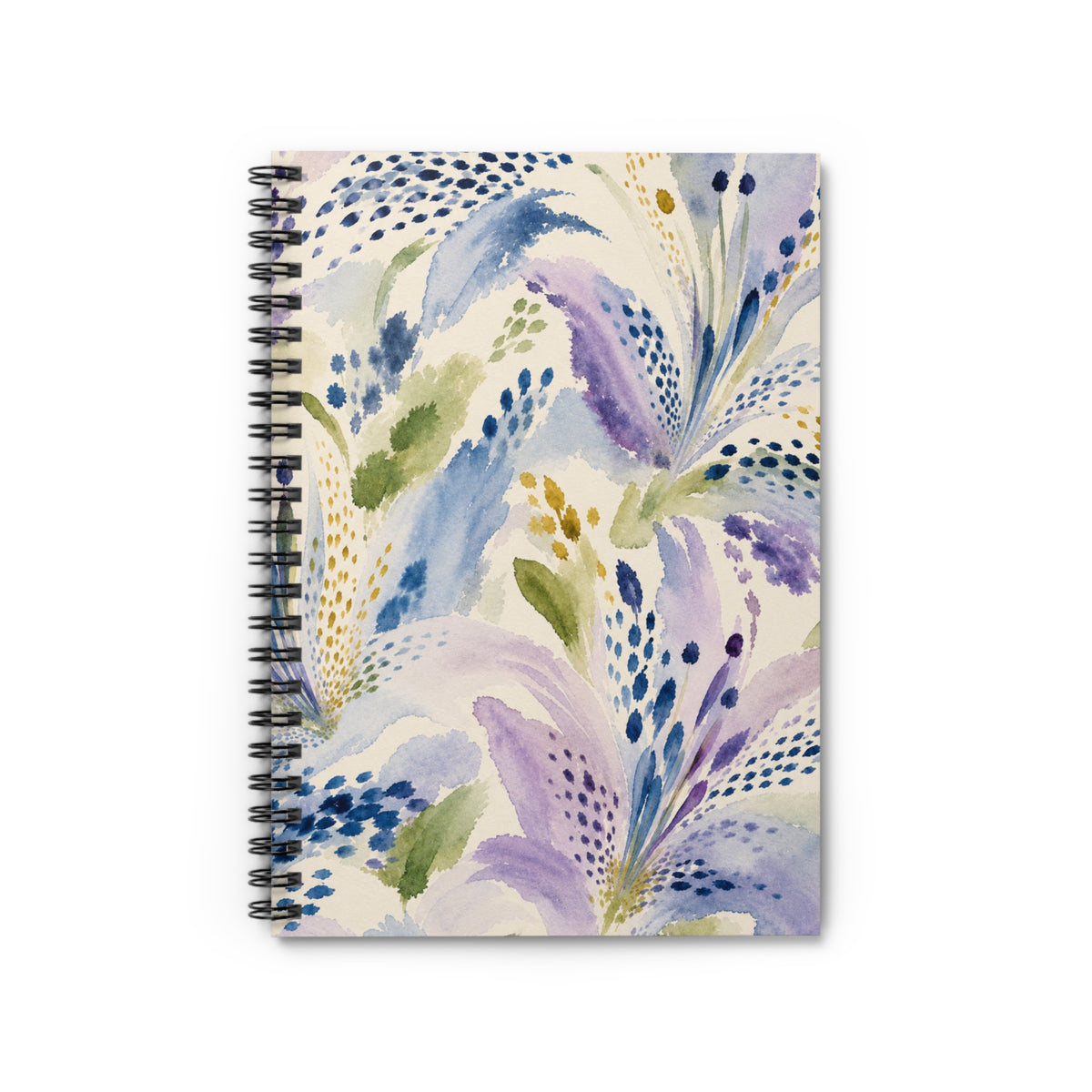 Watercolor Lavender Blue Floral Spiral Notebook | Ruled Journal, 6x8