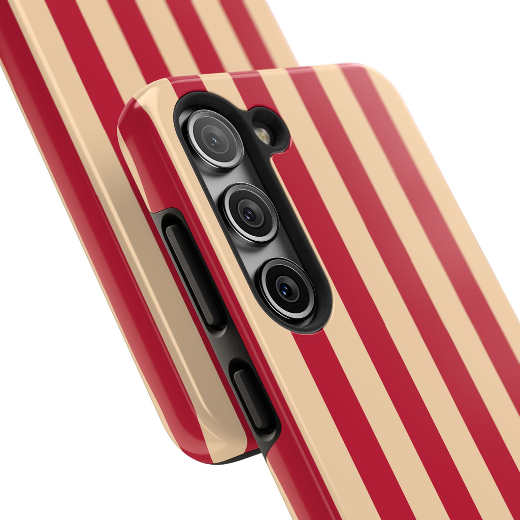 Retro Red & Cream Stripe Phone Case — Tough Protective Cover