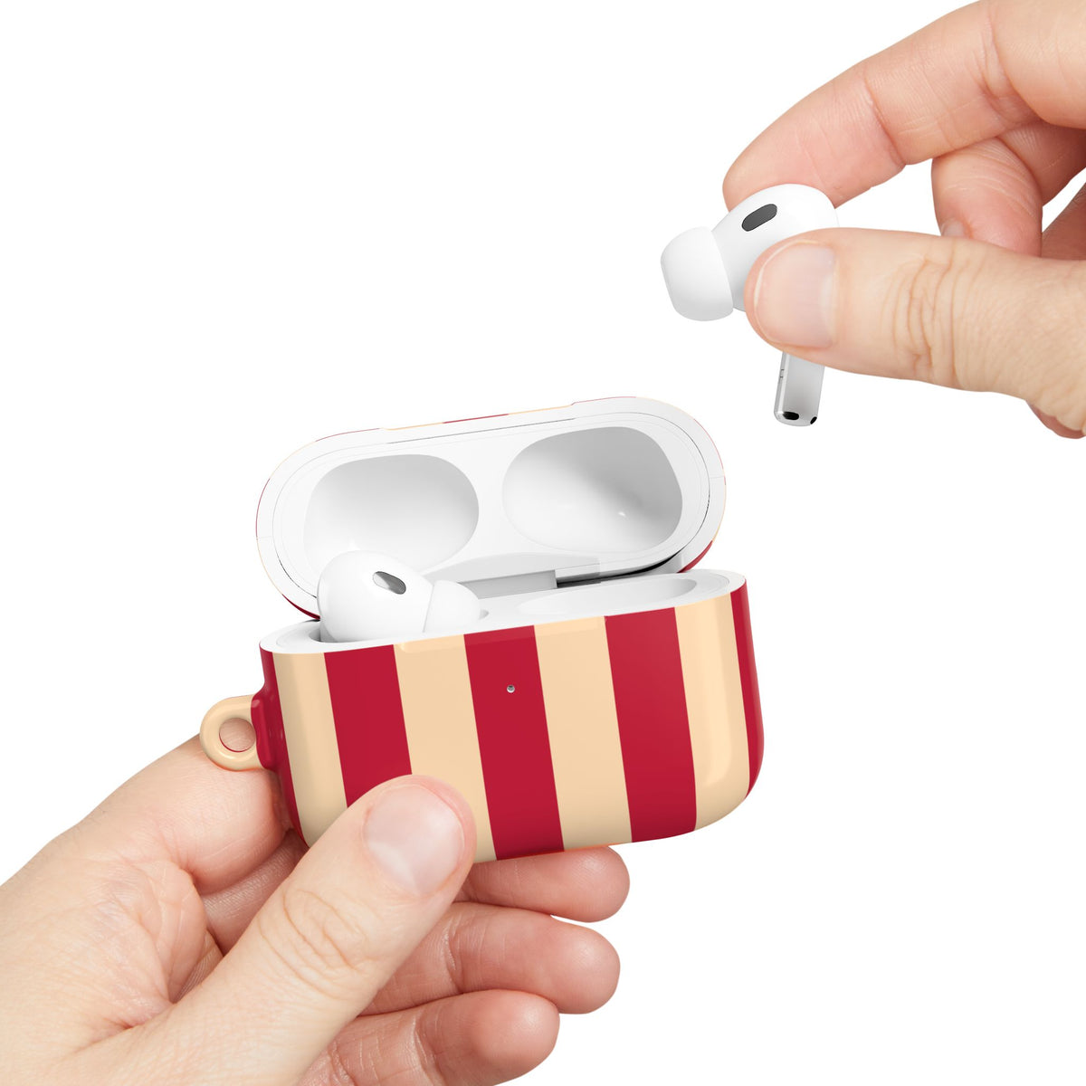 Red and Cream Stripe AirPod Case
