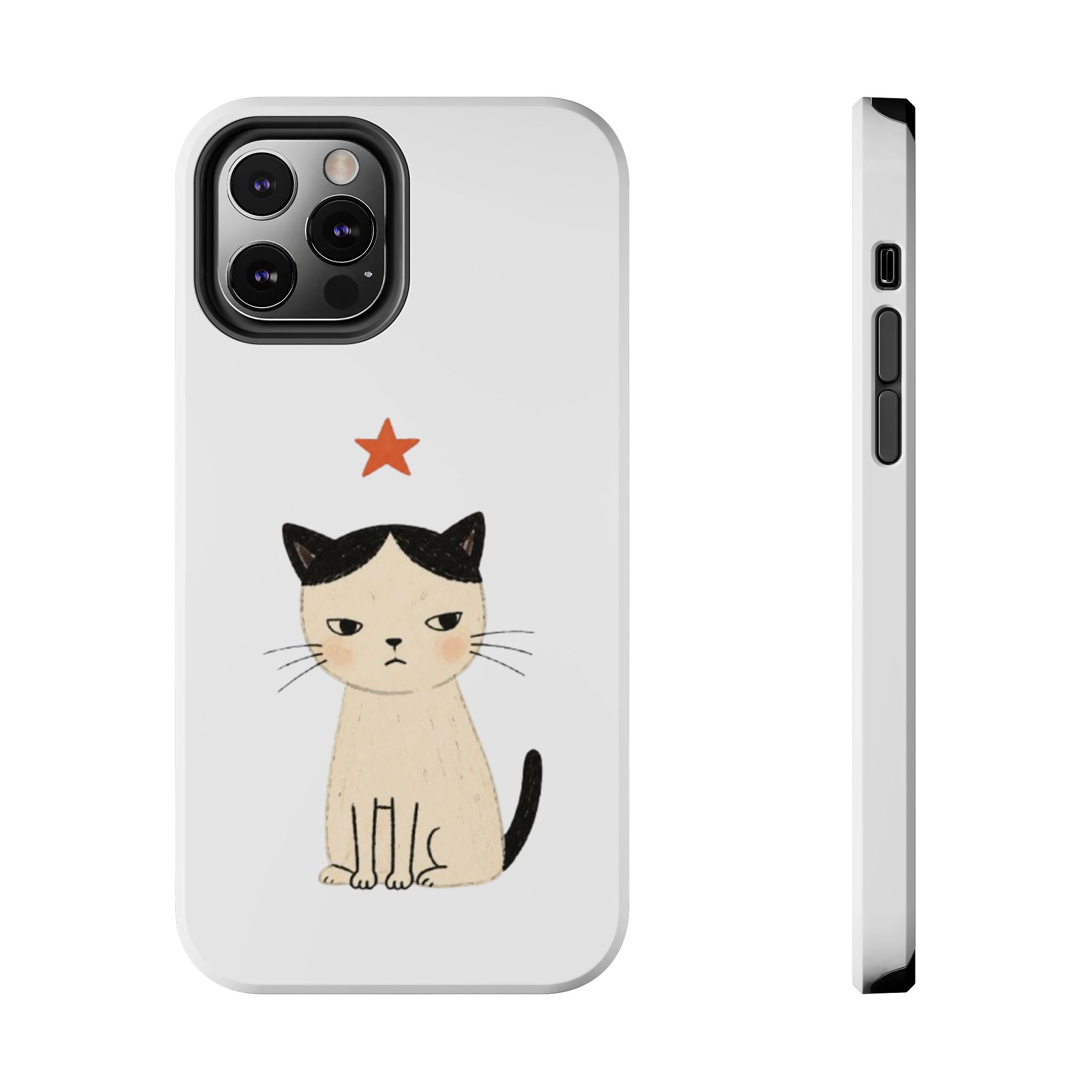 Grumpy Cat Illustration Phone Case | Cute Cat with Star Tough Case