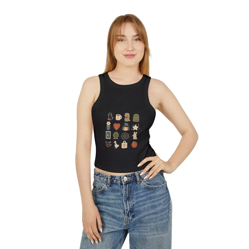 Cozy Autumn Icons tank top | fall stickers, pumpkin, coffee, sweater weather