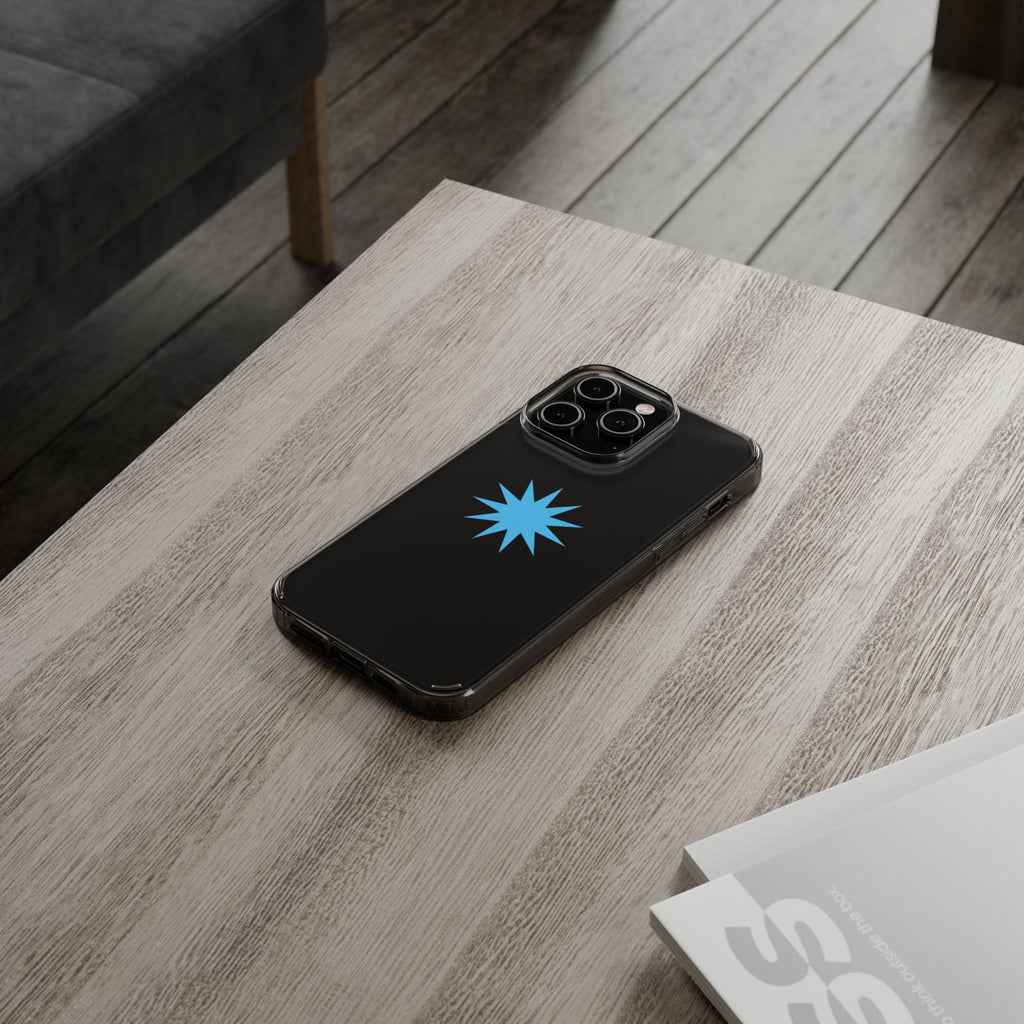 Clear Impact-Resistant Phone Case — Blue Starburst Design