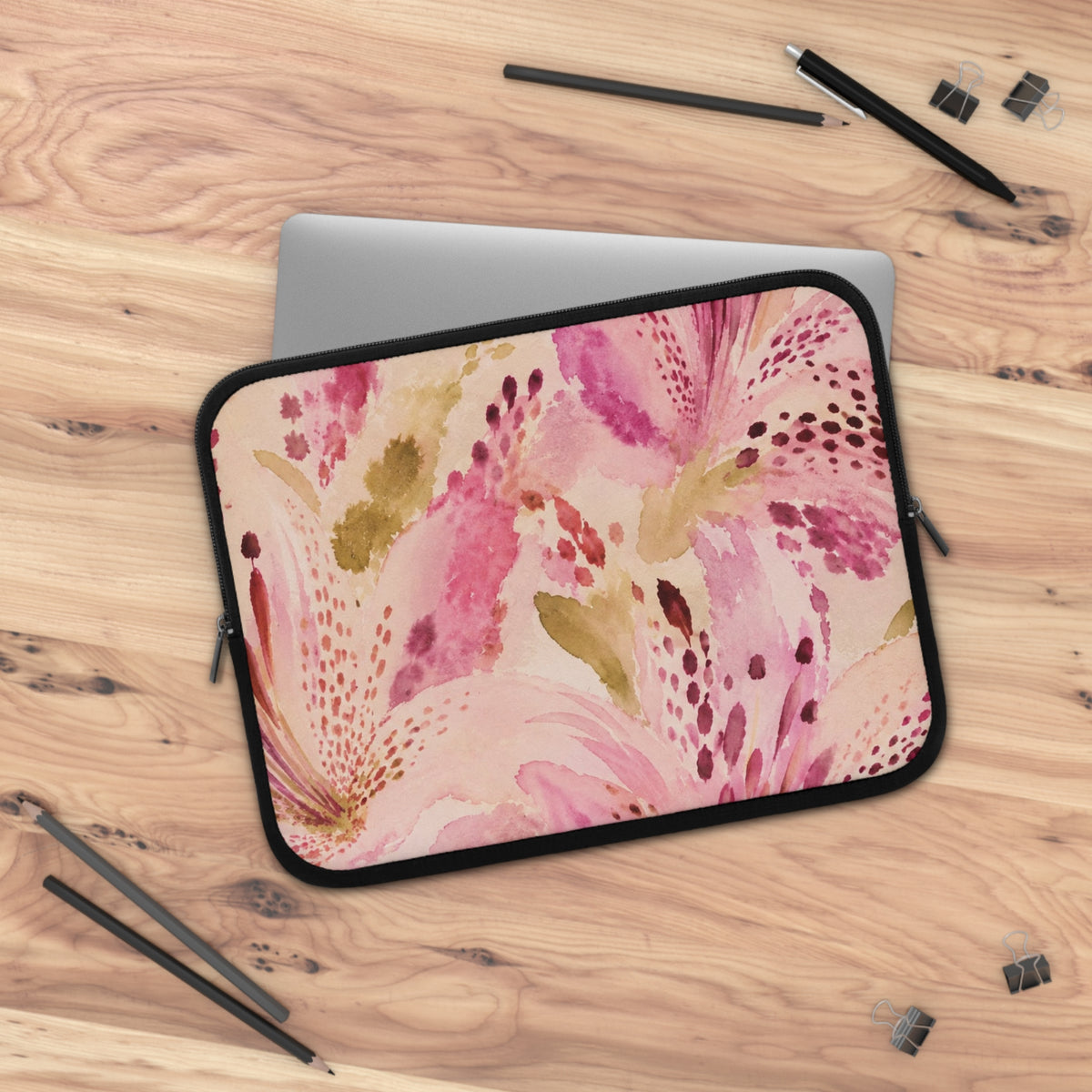 Pink Watercolor Lily Laptop Sleeve