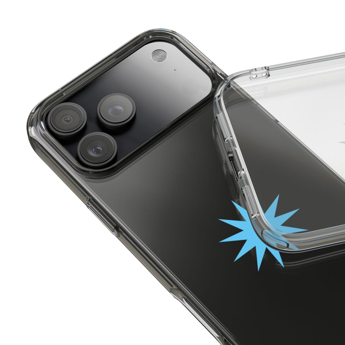 Clear Impact-Resistant Phone Case — Blue Starburst Design