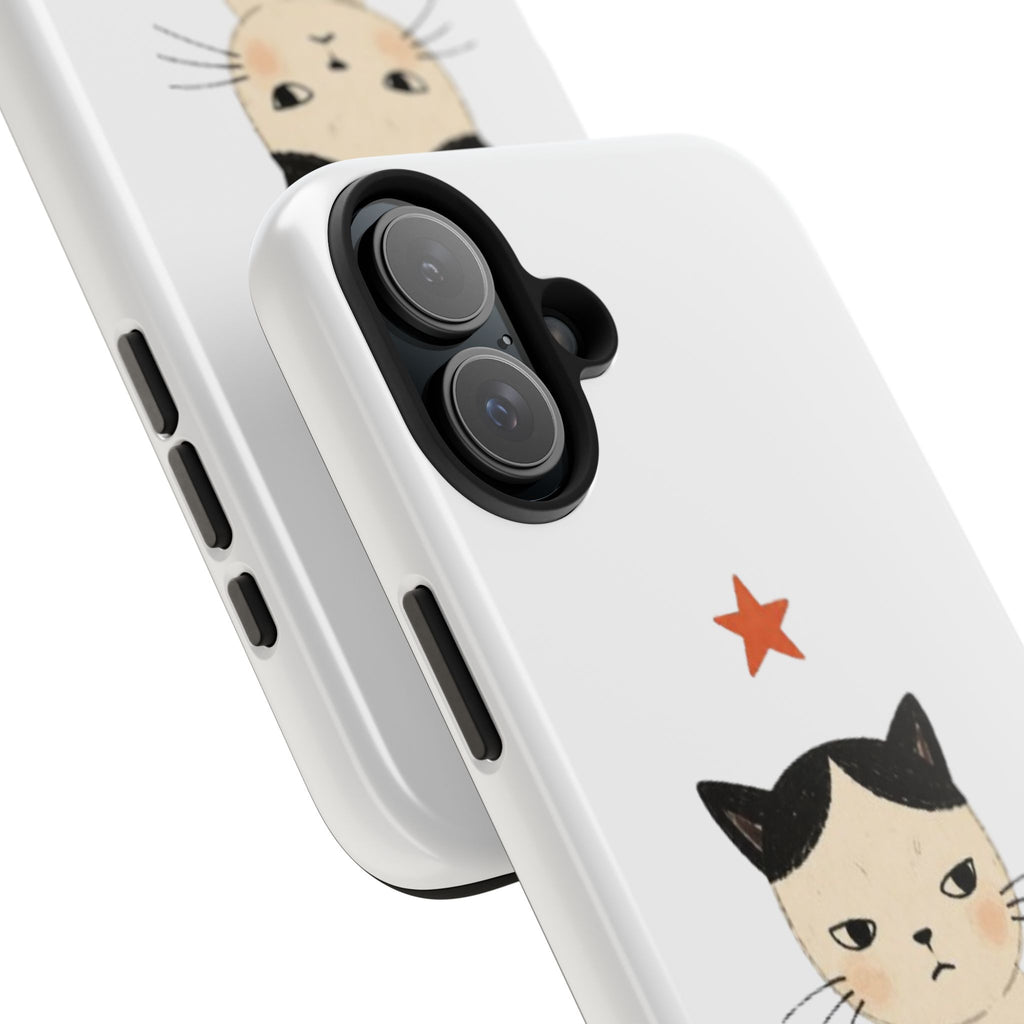 Grumpy Cat Illustration Phone Case | Cute Cat with Star Tough Case