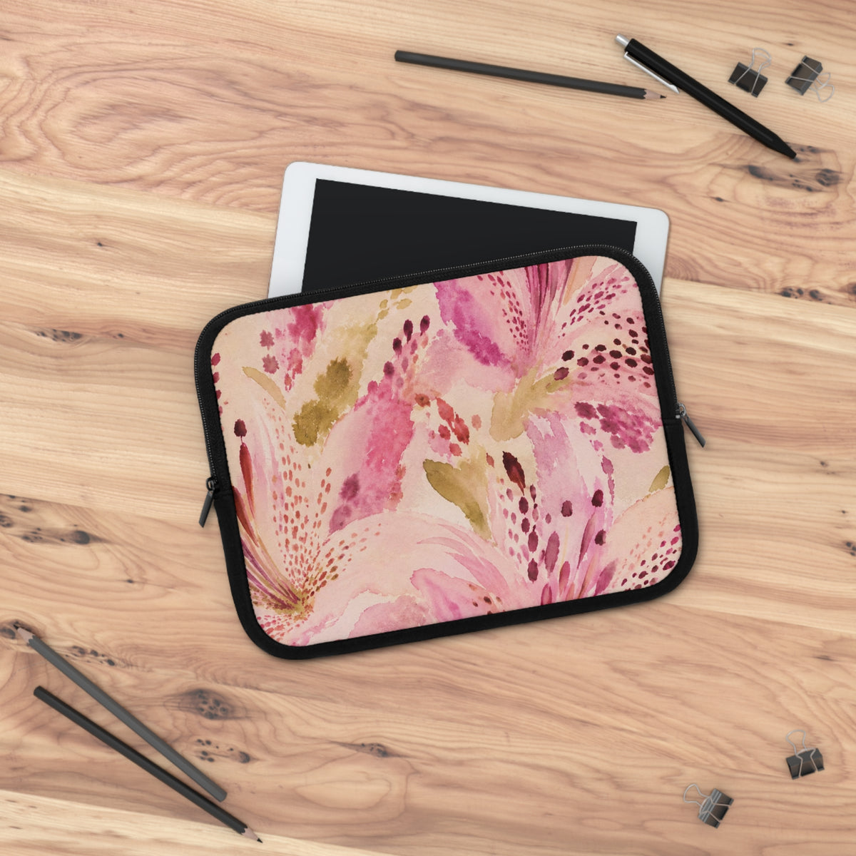 Pink Watercolor Lily Laptop Sleeve