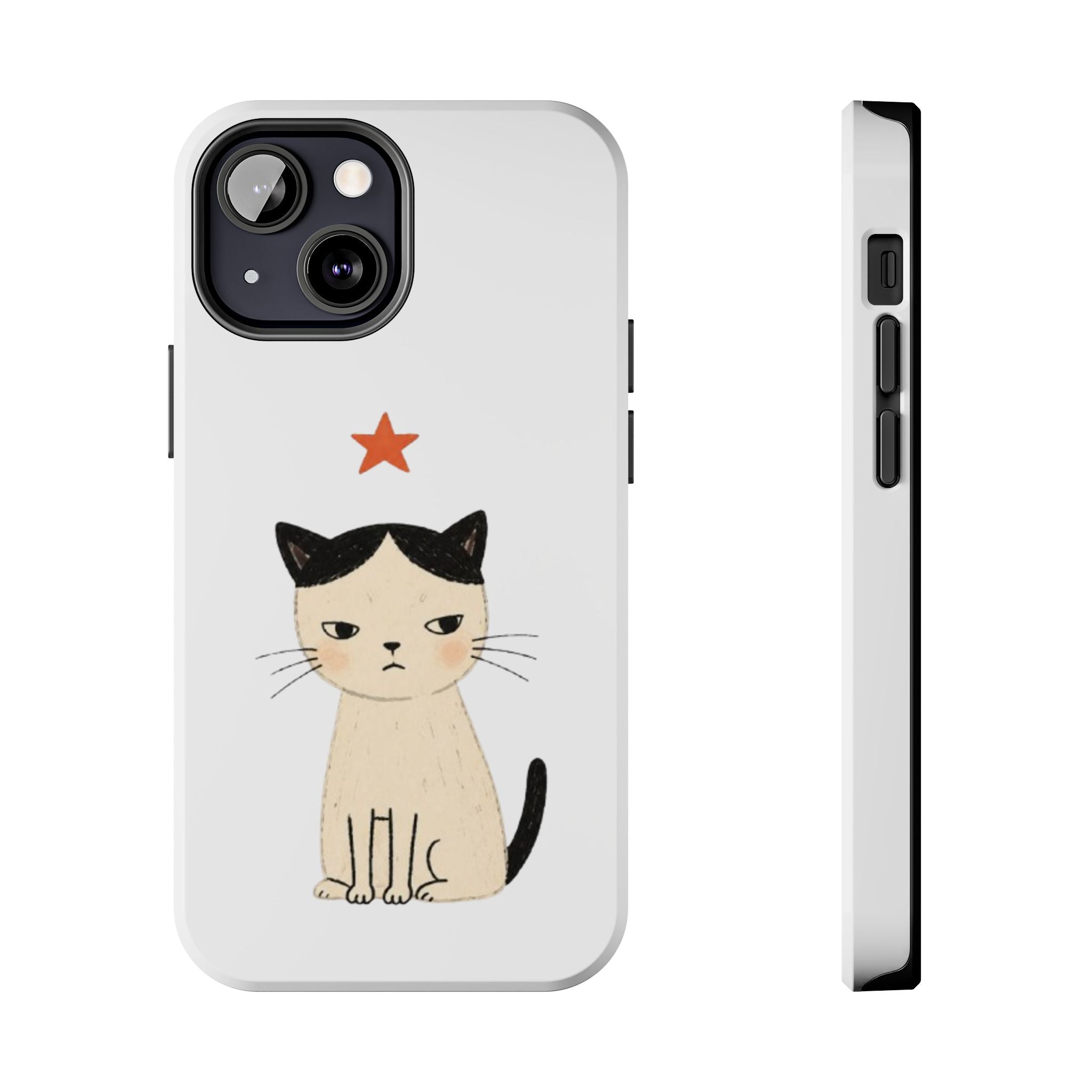 Grumpy Cat Illustration Phone Case | Cute Cat with Star Tough Case