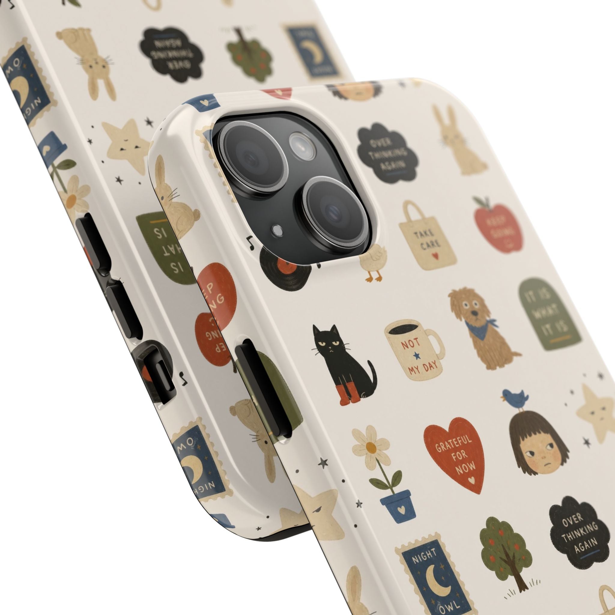 Cute Cozy Icons phone case | dogs, cats, hearts, plants, stars pattern