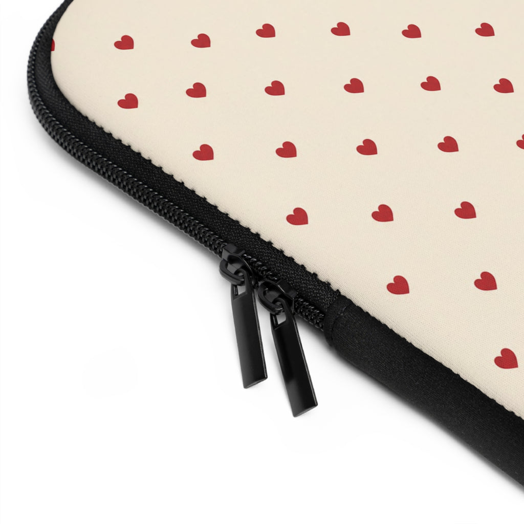 Tiny Red Hearts Laptop Sleeve | Minimal Polka Dot Pattern
