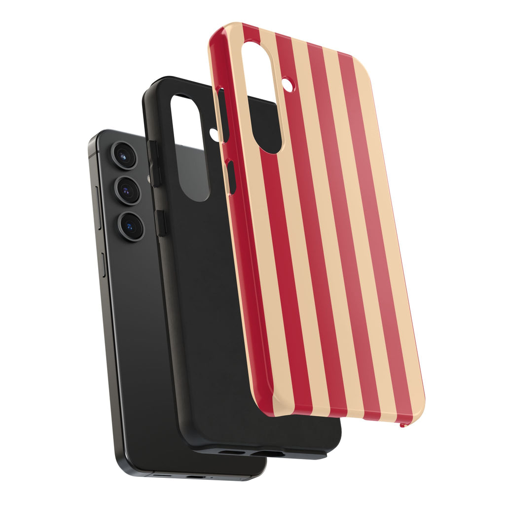 Retro Red & Cream Stripe Phone Case — Tough Protective Cover