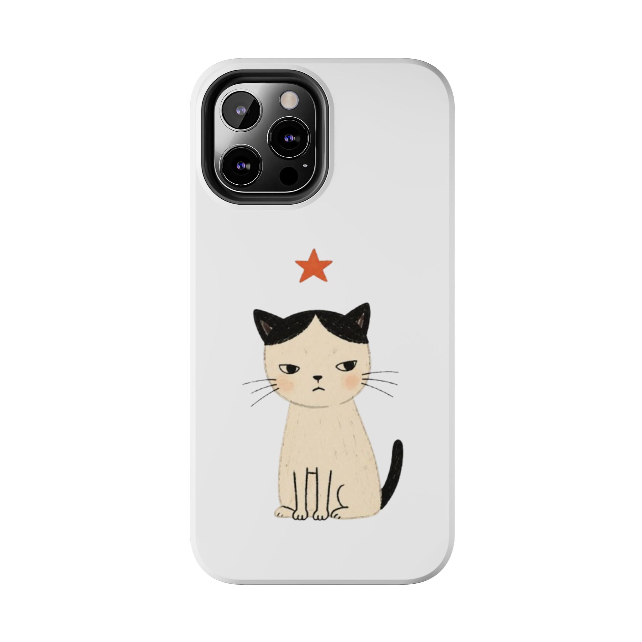 Grumpy Cat Illustration Phone Case | Cute Cat with Star Tough Case
