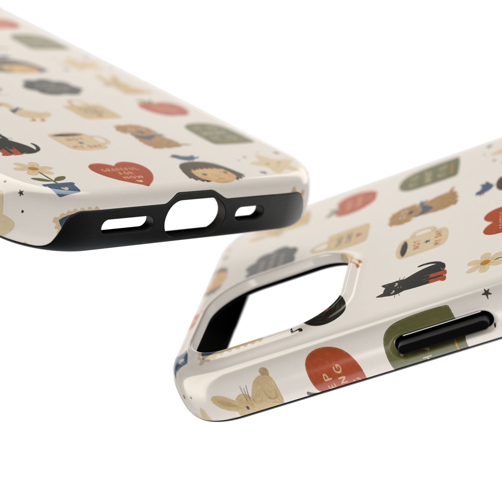 Cute Cozy Icons phone case | dogs, cats, hearts, plants, stars pattern