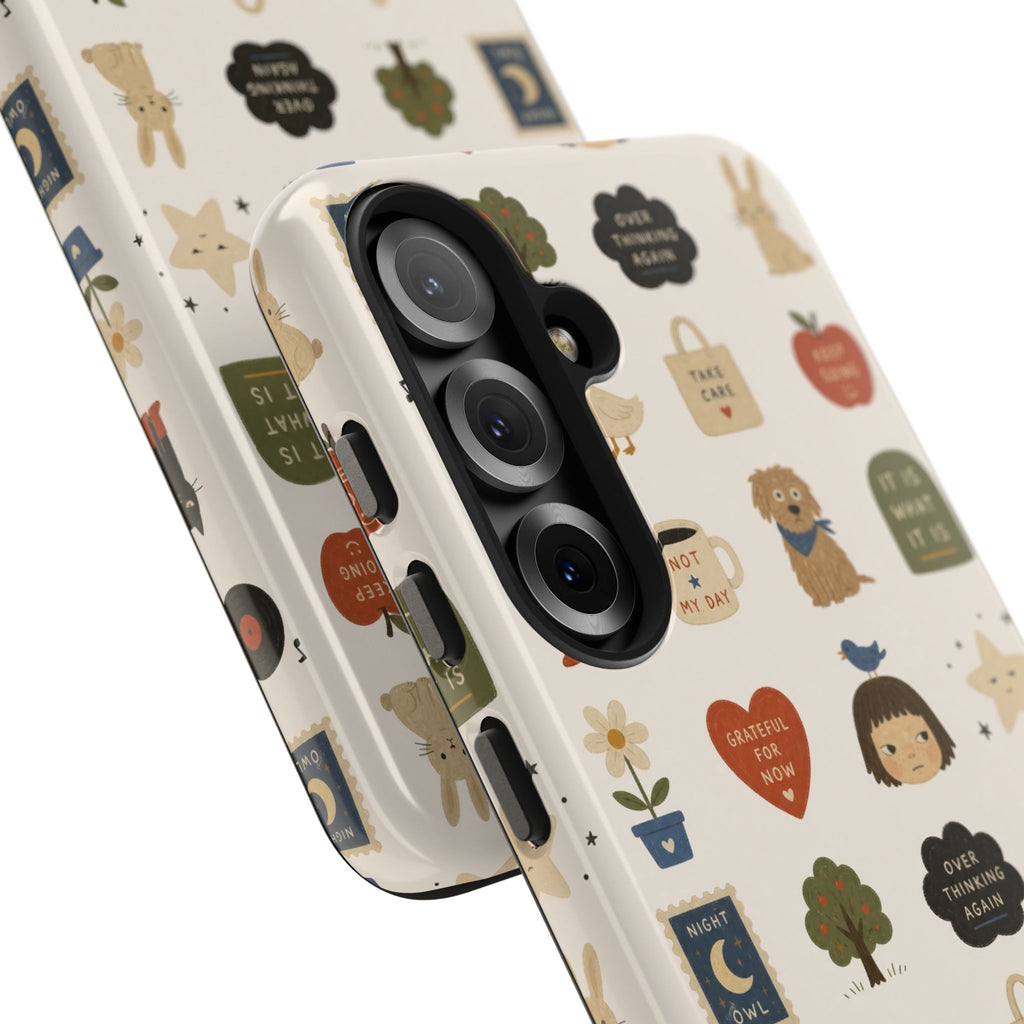 Cute Cozy Icons phone case | dogs, cats, hearts, plants, stars pattern