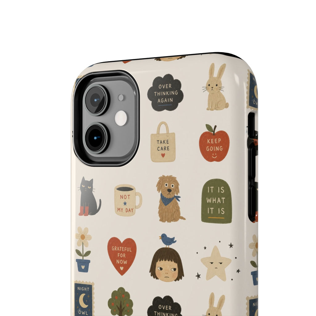 Cute Cozy Icons phone case | dogs, cats, hearts, plants, stars pattern